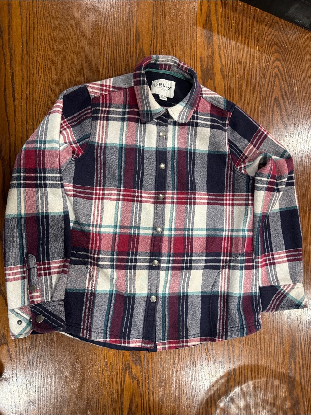 Orvis Women’s Red and Plaid Button-Front Fleece-lined Flannel Shirt Jacket